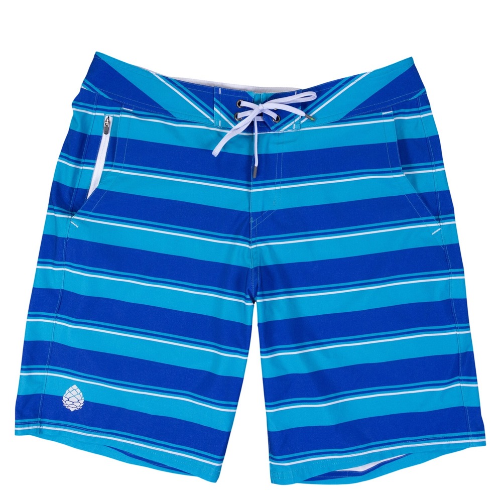 Stio CFS Board Shorts Mens 33 Blue Striped Poly Spandex Stretch Swim Trunks